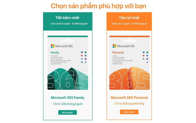 sự khác biệt giữa Microsoft 365 Family và Microsoft 365 Personal