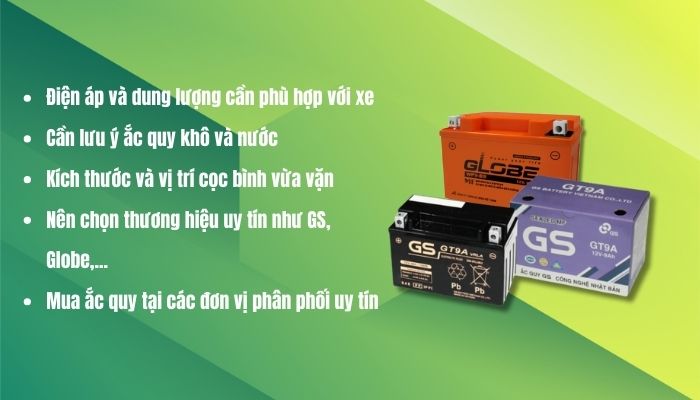 Nên lựa chọn ắc quy xe máy đúng điện áp, dung lượng, chính hãng